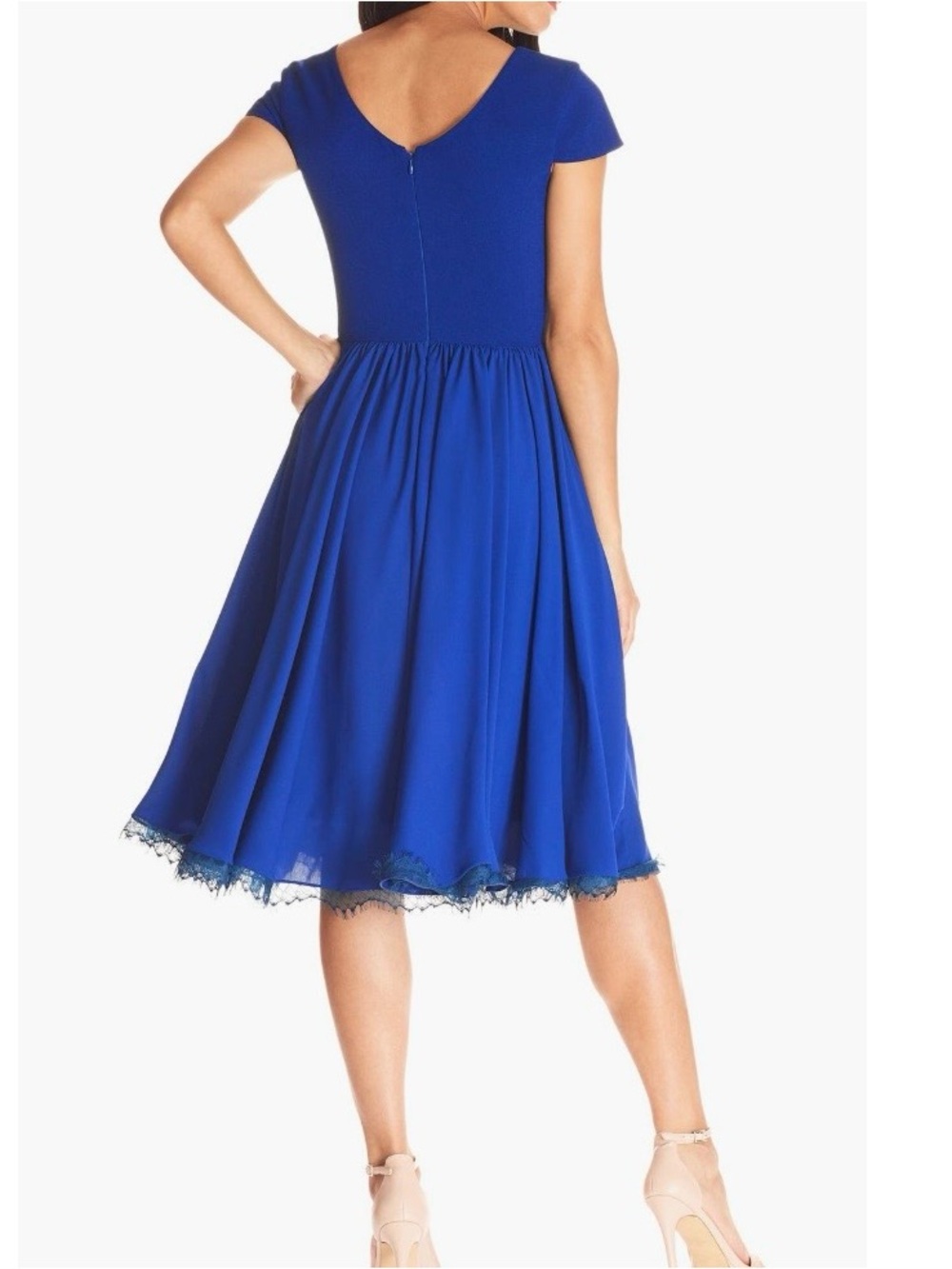 Dress The Population Corey Chiffon Fit & Flare Cocktail Dress Blue Size M - Picture 2 of 6